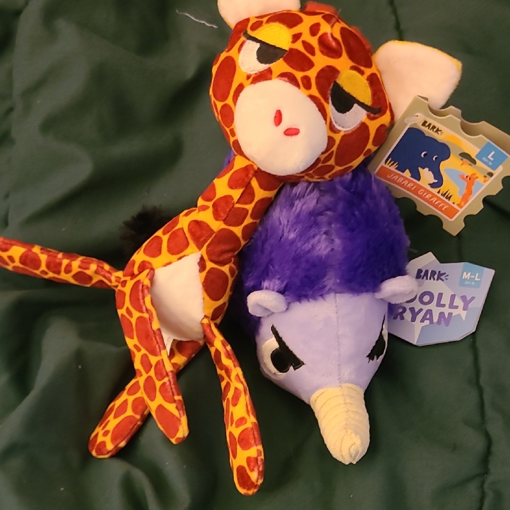 Bark Giraffe and Hedgehog Plush Toy Duo - Orange and Purple